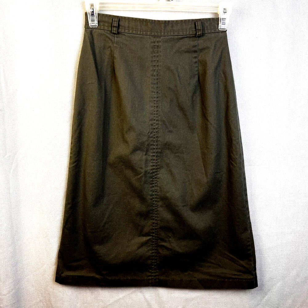 Jara Straight Skirt Women's 8 Gray/Green Cotton Midi Work Minimalist Basic City